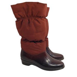 Vintage Quilted Waterproof Snow Rain Boots Rust Brown Sz 7 Rubber Insulated Boho
